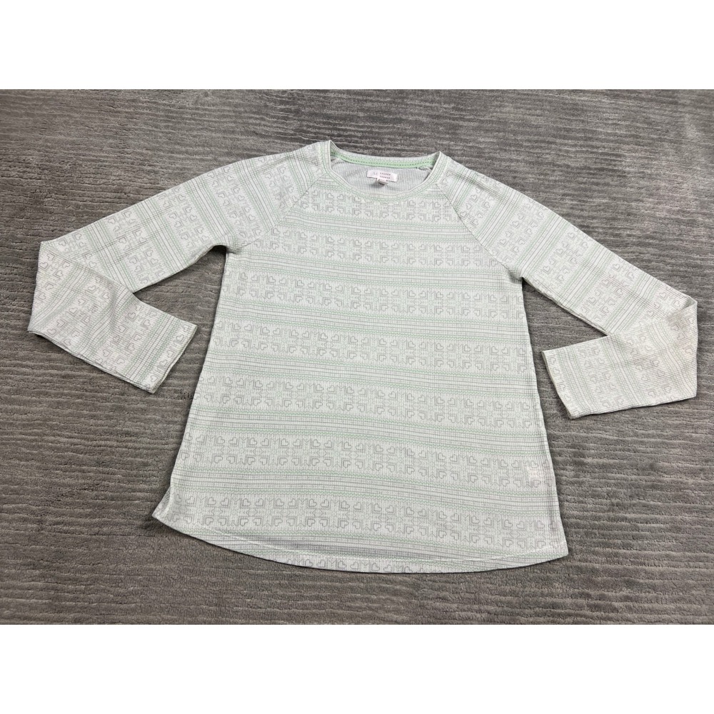 LC Lauren Conrad Pajama Top Womens Small Green Heart Waffle Knit Sleep‎ Shirt